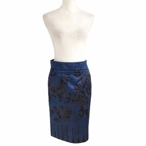 RED VALENTINO NAVY BLACK FLORAL SATIN HIGH RISE PENCIL SKIRT - XS